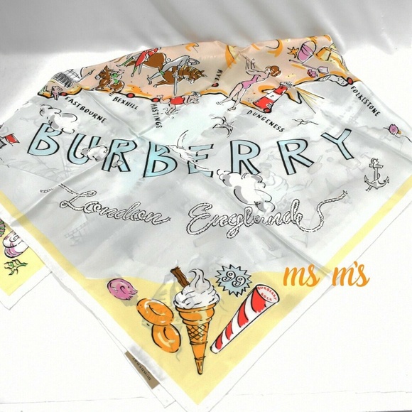 NWT Burberry YELLOW Burberry Castle Map silk Scarf - Picture 3 of 7